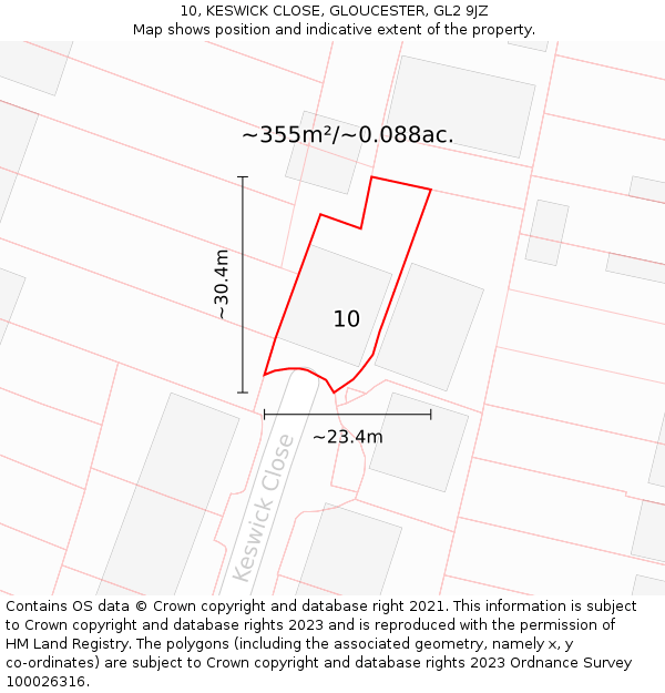 10, KESWICK CLOSE, GLOUCESTER, GL2 9JZ: Plot and title map