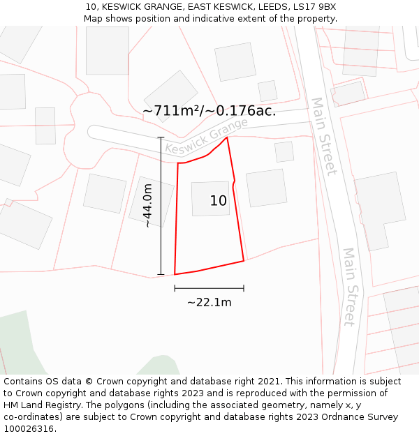 10, KESWICK GRANGE, EAST KESWICK, LEEDS, LS17 9BX: Plot and title map