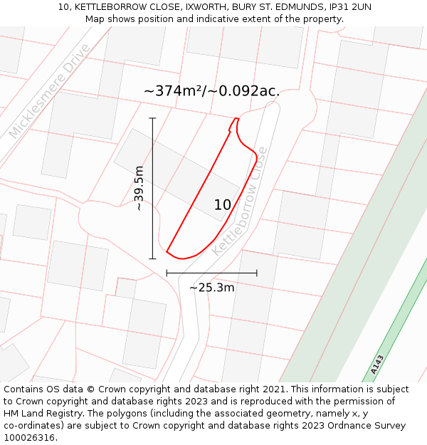 10, KETTLEBORROW CLOSE, IXWORTH, BURY ST EDMUNDS, IP31 2UN: Plot and title map