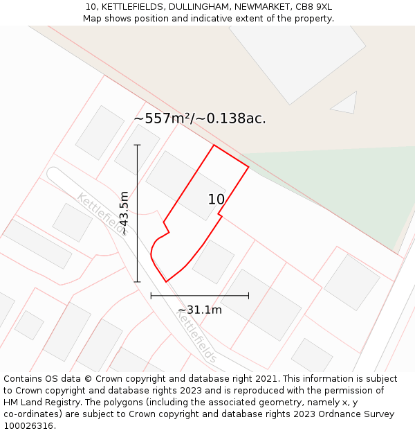 10, KETTLEFIELDS, DULLINGHAM, NEWMARKET, CB8 9XL: Plot and title map