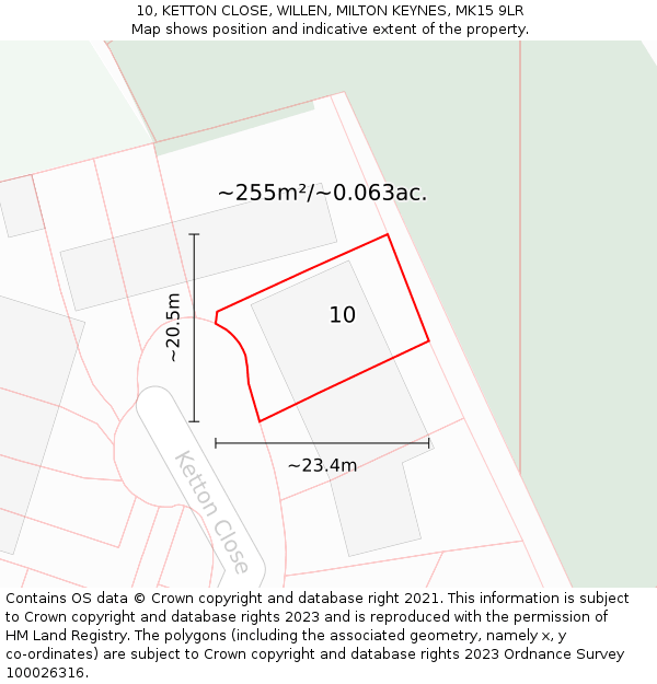 10, KETTON CLOSE, WILLEN, MILTON KEYNES, MK15 9LR: Plot and title map