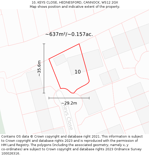 10, KEYS CLOSE, HEDNESFORD, CANNOCK, WS12 2GX: Plot and title map