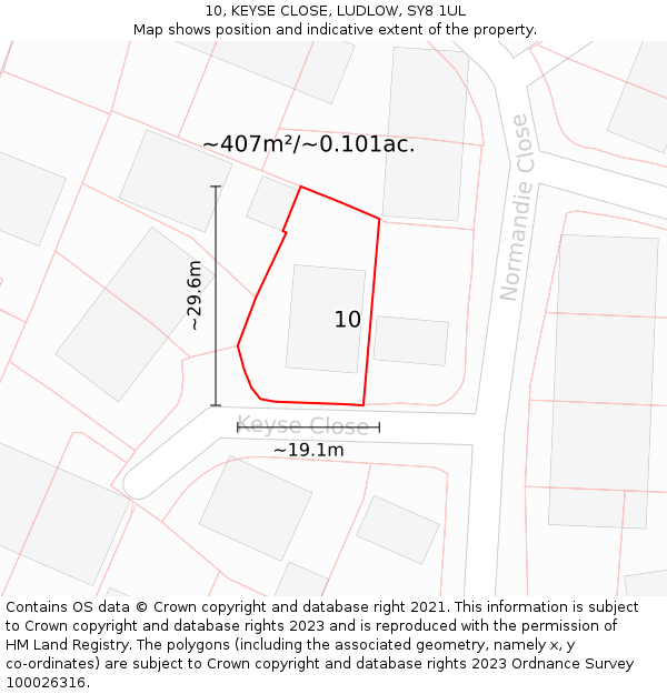 10, KEYSE CLOSE, LUDLOW, SY8 1UL: Plot and title map