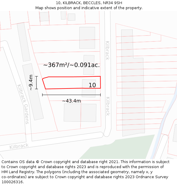 10, KILBRACK, BECCLES, NR34 9SH: Plot and title map