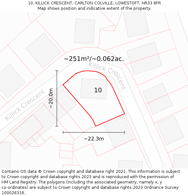 10, KILLICK CRESCENT, CARLTON COLVILLE, LOWESTOFT, NR33 8FR: Plot and title map