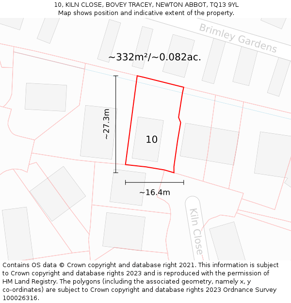 10, KILN CLOSE, BOVEY TRACEY, NEWTON ABBOT, TQ13 9YL: Plot and title map
