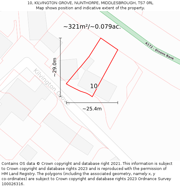 10, KILVINGTON GROVE, NUNTHORPE, MIDDLESBROUGH, TS7 0RL: Plot and title map