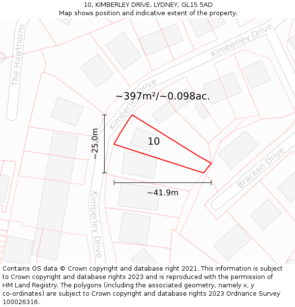 10, KIMBERLEY DRIVE, LYDNEY, GL15 5AD: Plot and title map