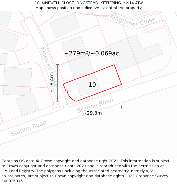 10, KINEWELL CLOSE, RINGSTEAD, KETTERING, NN14 4TW: Plot and title map