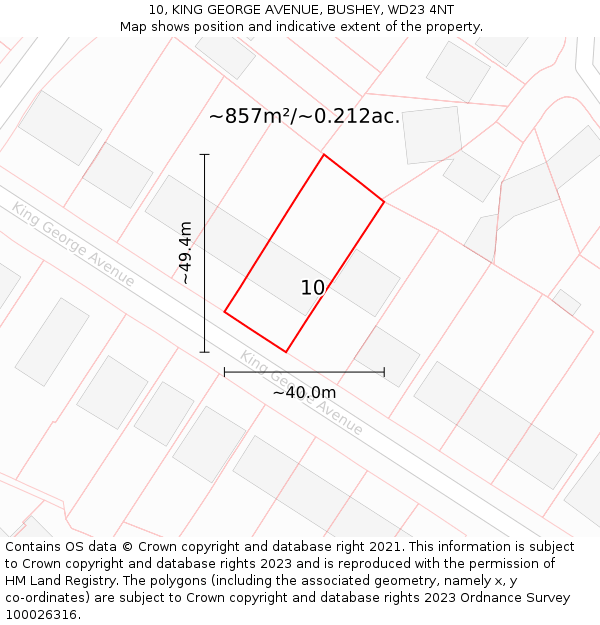 10, KING GEORGE AVENUE, BUSHEY, WD23 4NT: Plot and title map