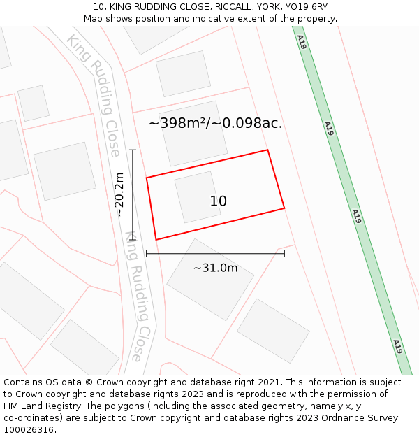 10, KING RUDDING CLOSE, RICCALL, YORK, YO19 6RY: Plot and title map