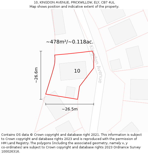 10, KINGDON AVENUE, PRICKWILLOW, ELY, CB7 4UL: Plot and title map