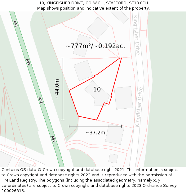 10, KINGFISHER DRIVE, COLWICH, STAFFORD, ST18 0FH: Plot and title map