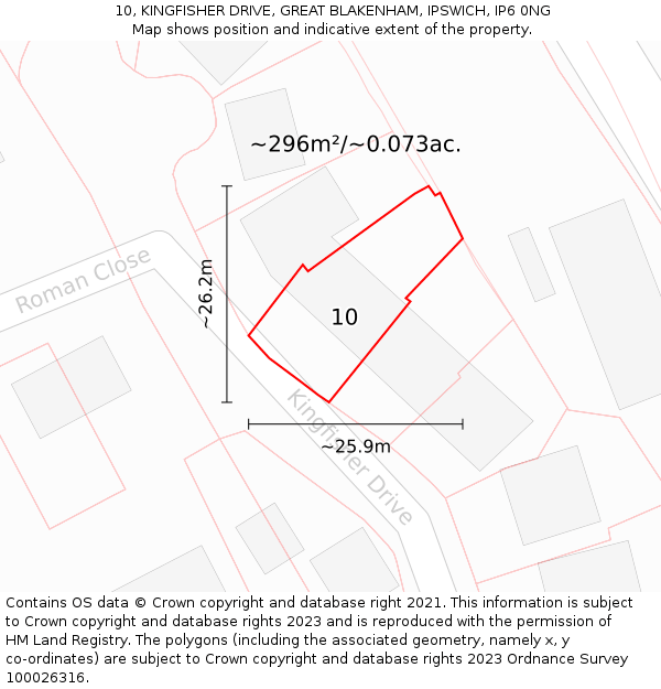 10, KINGFISHER DRIVE, GREAT BLAKENHAM, IPSWICH, IP6 0NG: Plot and title map