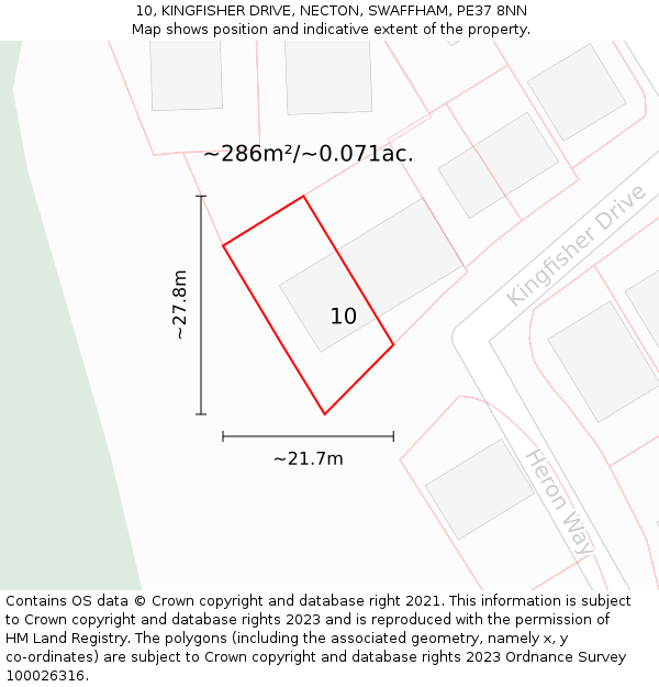 10, KINGFISHER DRIVE, NECTON, SWAFFHAM, PE37 8NN: Plot and title map