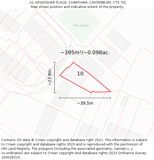 10, KINGFISHER PLACE, CHARTHAM, CANTERBURY, CT4 7DJ: Plot and title map