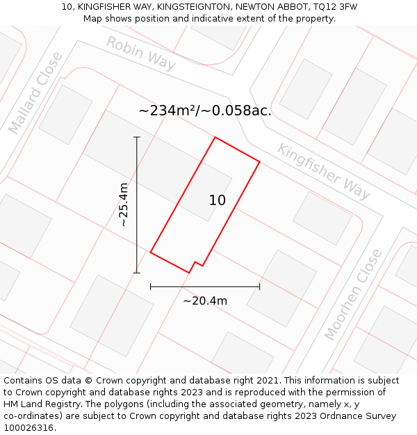 10, KINGFISHER WAY, KINGSTEIGNTON, NEWTON ABBOT, TQ12 3FW: Plot and title map