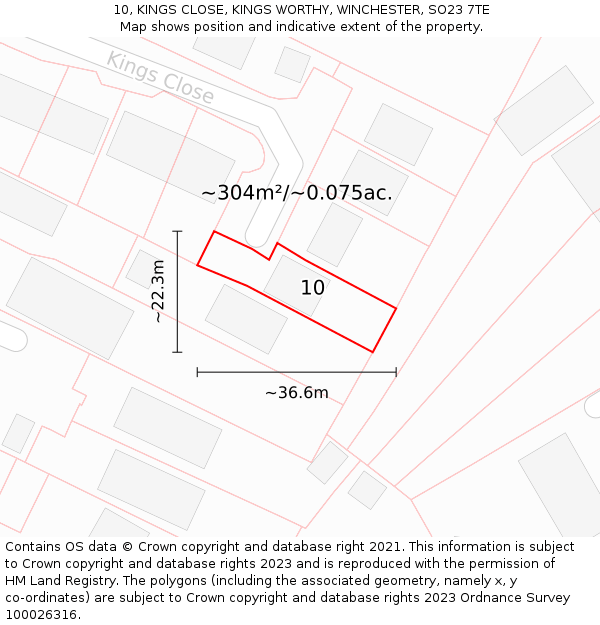 10, KINGS CLOSE, KINGS WORTHY, WINCHESTER, SO23 7TE: Plot and title map