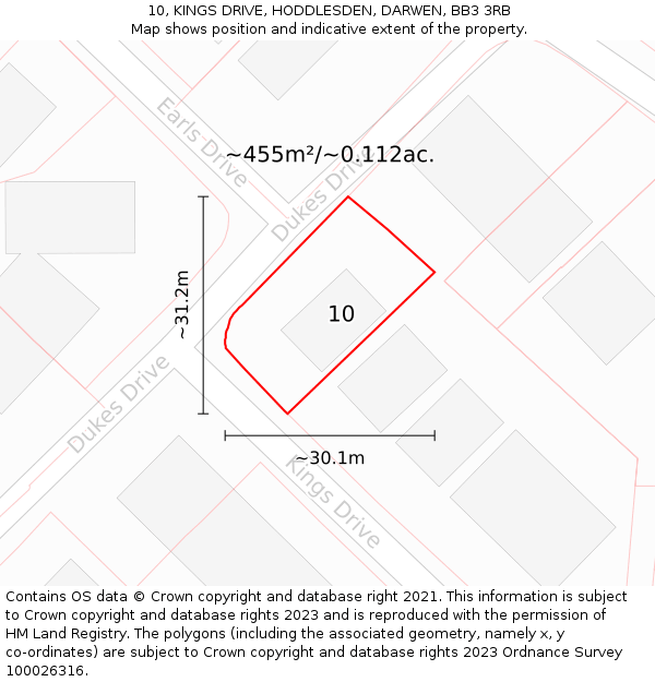 10, KINGS DRIVE, HODDLESDEN, DARWEN, BB3 3RB: Plot and title map
