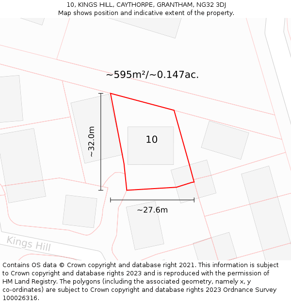 10, KINGS HILL, CAYTHORPE, GRANTHAM, NG32 3DJ: Plot and title map