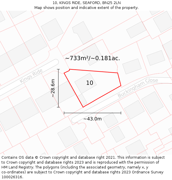 10, KINGS RIDE, SEAFORD, BN25 2LN: Plot and title map