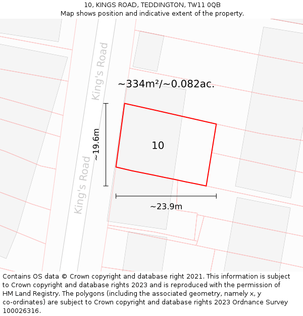 10, KINGS ROAD, TEDDINGTON, TW11 0QB: Plot and title map