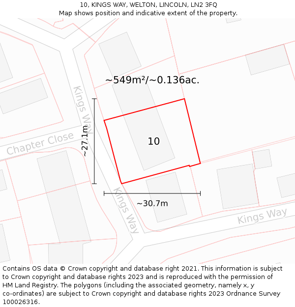 10, KINGS WAY, WELTON, LINCOLN, LN2 3FQ: Plot and title map