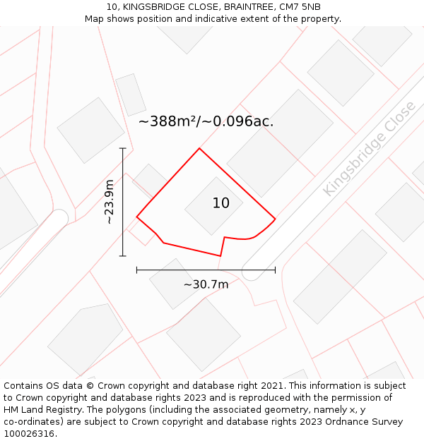 10, KINGSBRIDGE CLOSE, BRAINTREE, CM7 5NB: Plot and title map