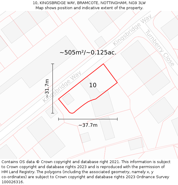 10, KINGSBRIDGE WAY, BRAMCOTE, NOTTINGHAM, NG9 3LW: Plot and title map