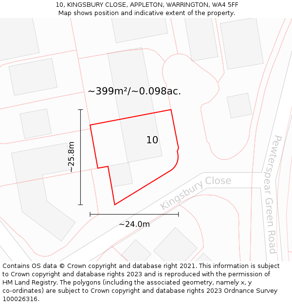 10, KINGSBURY CLOSE, APPLETON, WARRINGTON, WA4 5FF: Plot and title map