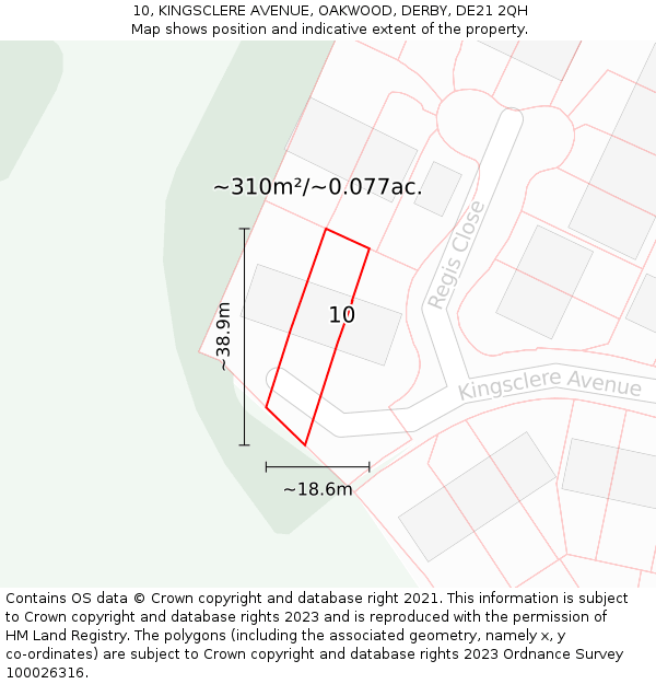 10, KINGSCLERE AVENUE, OAKWOOD, DERBY, DE21 2QH: Plot and title map