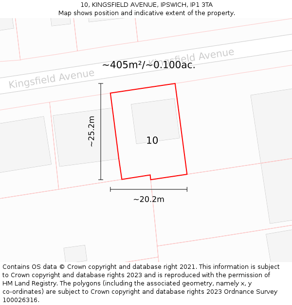 10, KINGSFIELD AVENUE, IPSWICH, IP1 3TA: Plot and title map