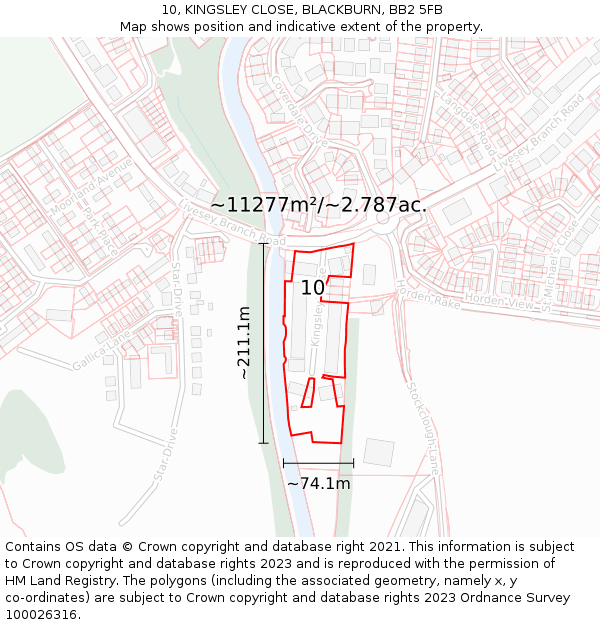 10, KINGSLEY CLOSE, BLACKBURN, BB2 5FB: Plot and title map