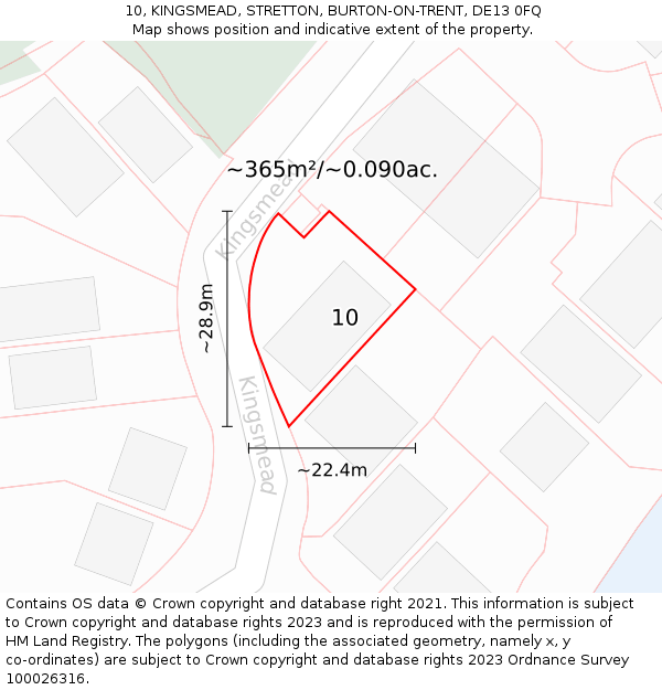 10, KINGSMEAD, STRETTON, BURTON-ON-TRENT, DE13 0FQ: Plot and title map
