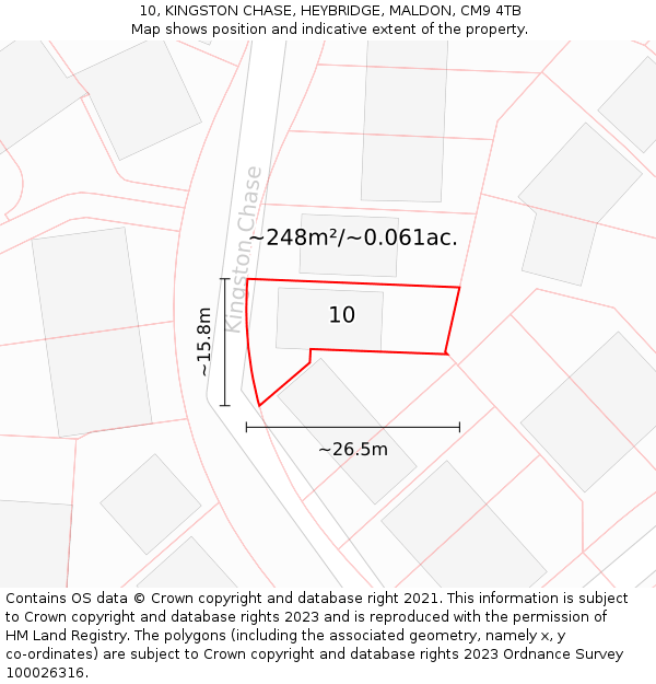 10, KINGSTON CHASE, HEYBRIDGE, MALDON, CM9 4TB: Plot and title map