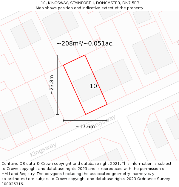 10, KINGSWAY, STAINFORTH, DONCASTER, DN7 5PB: Plot and title map