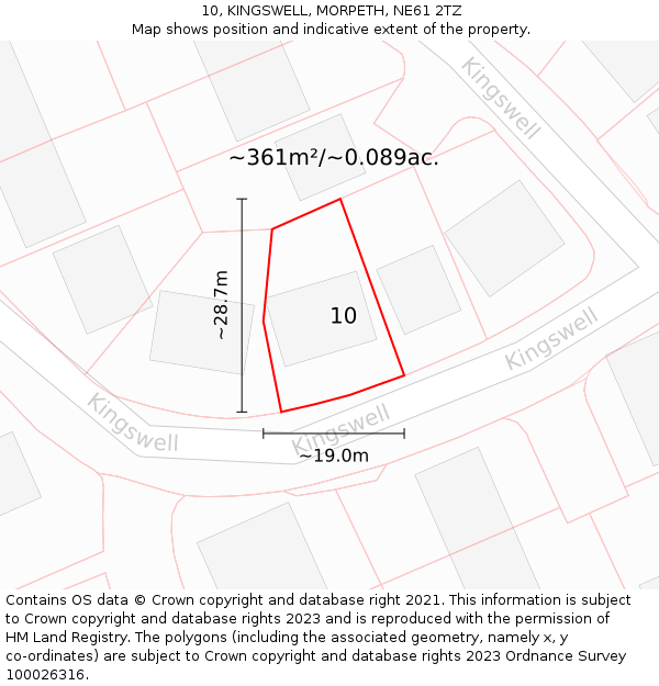 10, KINGSWELL, MORPETH, NE61 2TZ: Plot and title map