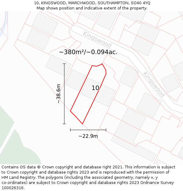 10, KINGSWOOD, MARCHWOOD, SOUTHAMPTON, SO40 4YQ: Plot and title map