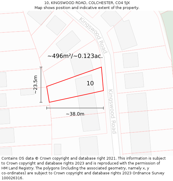 10, KINGSWOOD ROAD, COLCHESTER, CO4 5JX: Plot and title map