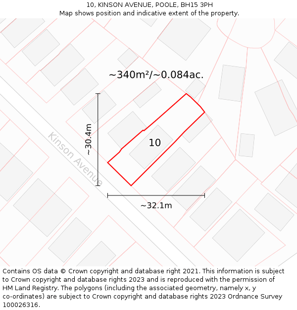 10, KINSON AVENUE, POOLE, BH15 3PH: Plot and title map