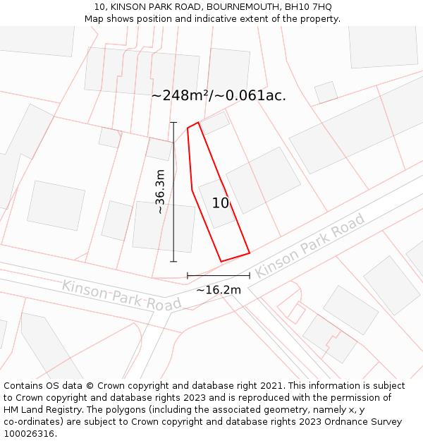 10, KINSON PARK ROAD, BOURNEMOUTH, BH10 7HQ: Plot and title map