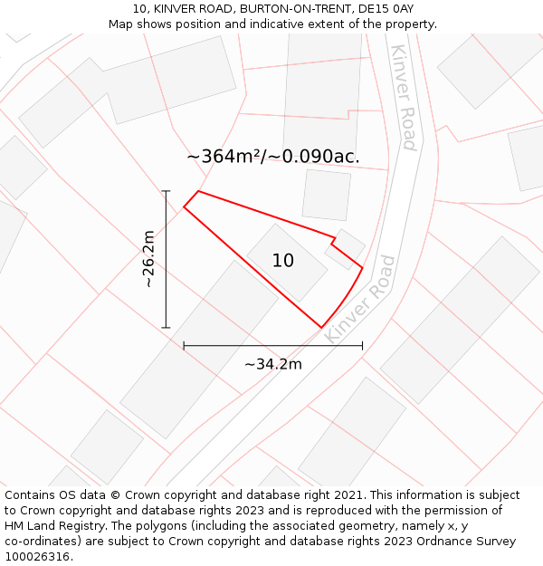 10, KINVER ROAD, BURTON-ON-TRENT, DE15 0AY: Plot and title map