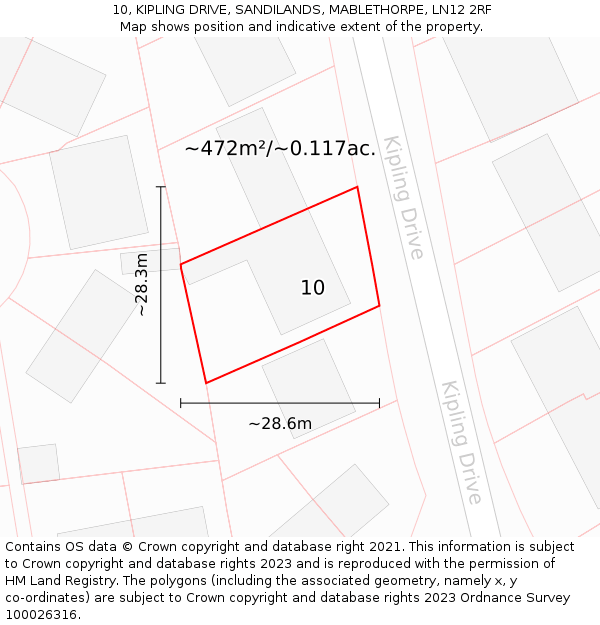 10, KIPLING DRIVE, SANDILANDS, MABLETHORPE, LN12 2RF: Plot and title map
