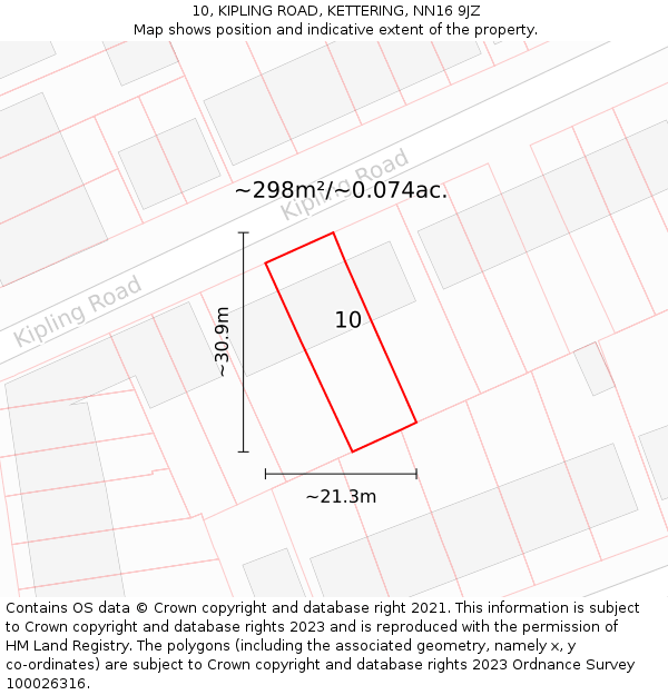 10, KIPLING ROAD, KETTERING, NN16 9JZ: Plot and title map