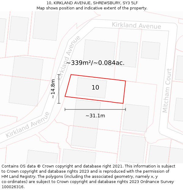 10, KIRKLAND AVENUE, SHREWSBURY, SY3 5LF: Plot and title map
