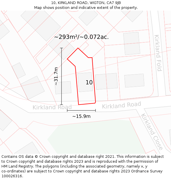 10, KIRKLAND ROAD, WIGTON, CA7 9JB: Plot and title map