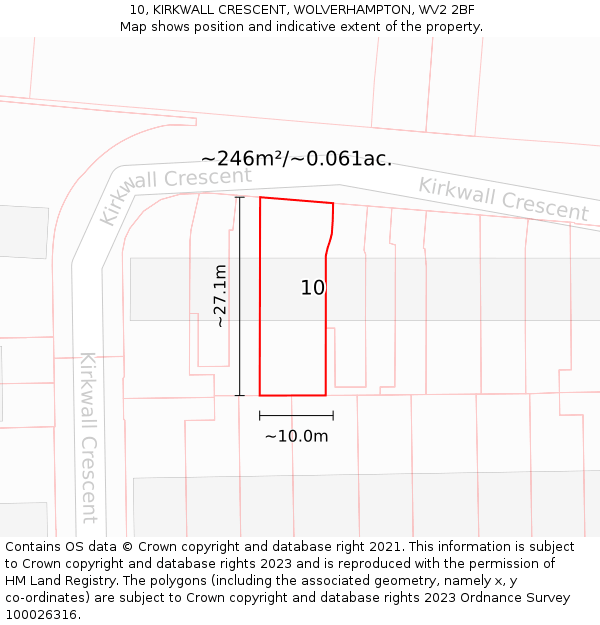10, KIRKWALL CRESCENT, WOLVERHAMPTON, WV2 2BF: Plot and title map