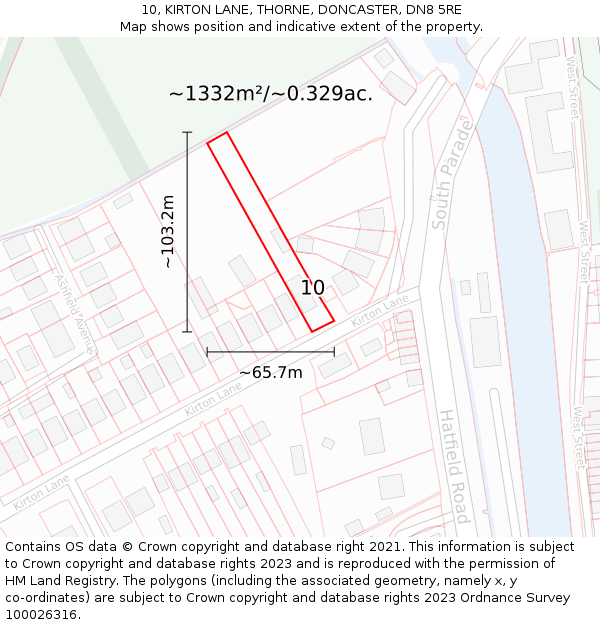 10, KIRTON LANE, THORNE, DONCASTER, DN8 5RE: Plot and title map