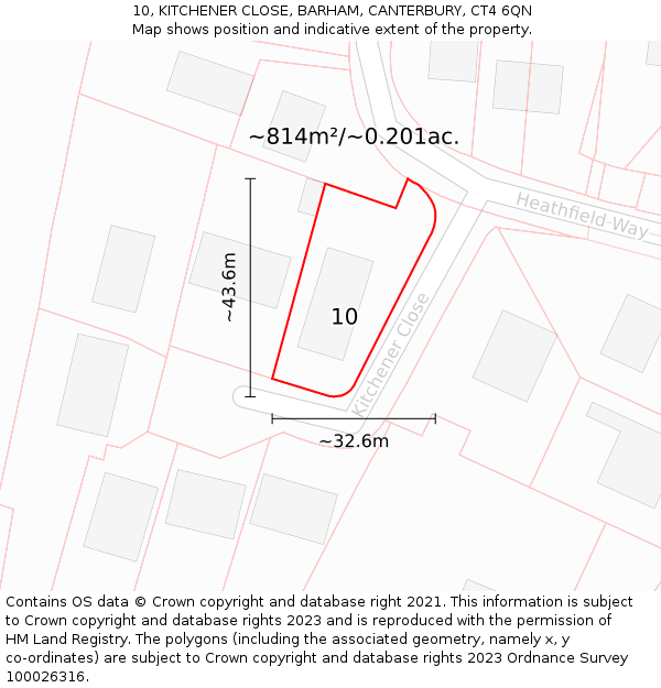 10, KITCHENER CLOSE, BARHAM, CANTERBURY, CT4 6QN: Plot and title map