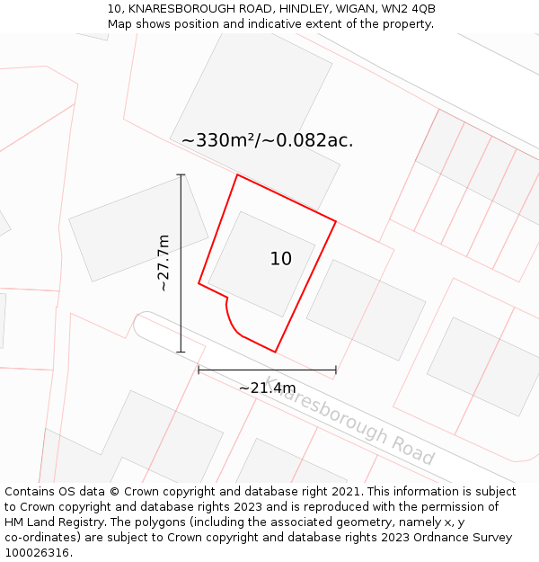 10, KNARESBOROUGH ROAD, HINDLEY, WIGAN, WN2 4QB: Plot and title map